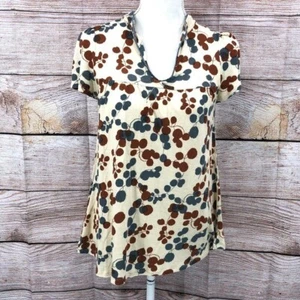 Anthropologie creme und blau und verbrannt orange Blätter Bluse Größe S - Bild 1 von 9