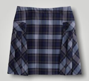 Lands End Juniors Side Pleat Skort Above Knee Navy Plaid School Uniform Size 13