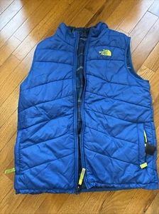 The North Face Kids Puffer Vest Reversible Blue Plaid Full Zip Large 14/16 - Picture 1 of 6