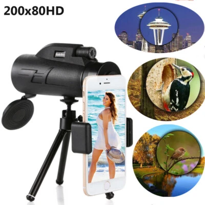 2023 NEW 200x80 Telescope+Tripod+Clip Zoom Monocular BAK4 Low Light Night Vision - Image 1 of 4