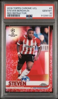 2018 Topps Chrome UCL STEVEN BERGWIJN Red Refractor /10 PSA 10 GEM MINT - Изображение 1 из 2