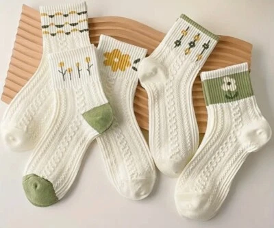 5 pares de calcetines blancos verdes florales para mujer adolescente adulto talla única (Debs*) Foto 1 de 3