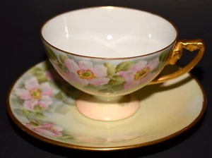 Antike Rosenthal Tasse & Untertasse Bavaria 1933 Gelb Rosa Wild Rosegold Kostenloser Versand - Bild 1 von 5