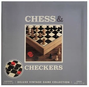 Deluxe Vintage 2 in 1 Wood Chess and Checkers Game Set - Picture 1 of 4