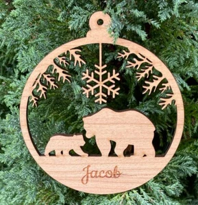 Personalised Wooden Christmas Tree Decoration Bauble Gift Polar Bear - Picture 1 of 5