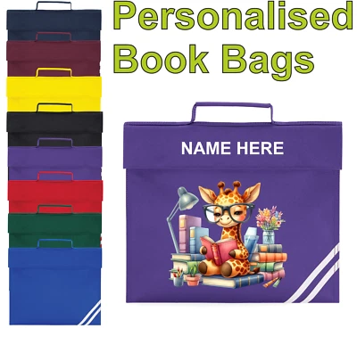 QUADRA Personalisierte Namensbuchtasche Tier Lesen Kinder Jungen Mädchen Lesen Schultasche