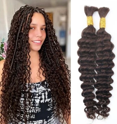 Deep Curly Human Braiding Hair Boho Braids 2 Bundles 22 Inch 100g #4 Brown V119 - Image 1 of 4