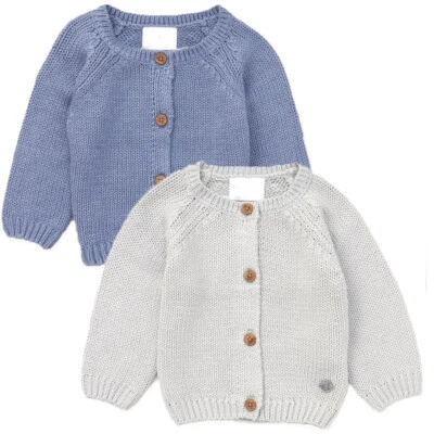 ROCK A BYE BABY Baby Boy Cardigan Cotton Knitted Jacket Chunky Winter Blue Grey