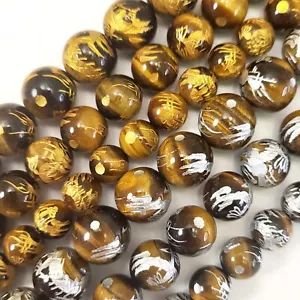 Sfera di drago oro argento occhio di tigre giallo con perline tonde curve 8mm 10mm 12mm 14mm - Foto 1 di 18