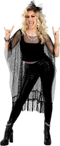 Womens 80s Black Long Mesh Top Ladies 1980s Retro Wild Child Fishnet Fancy Dress - Picture 1 of 6