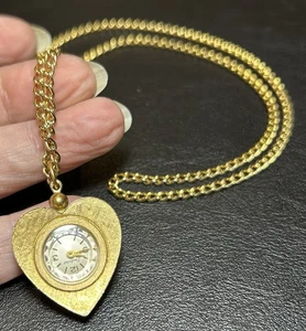 Vtg Endura Pendant Necklace Watch Women Heart Gold T Swiss Made Manual Wind Up - Picture 1 of 6