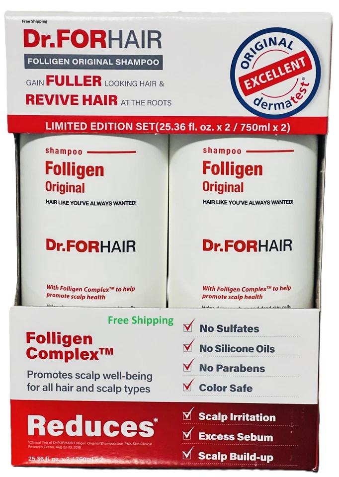 Dr. FORHAIR Folligen Original Shampoo, 2 Pack 25.36 fl oz (750ml x 2) - Image 1 of 4