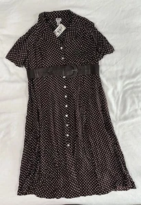 Vintage nuevo con etiquetas J.B.S. Vestido Ltd Marrón Oscuro y Blanco Lunares Talla Grande 30W 90714 - Imagen 1 de 6