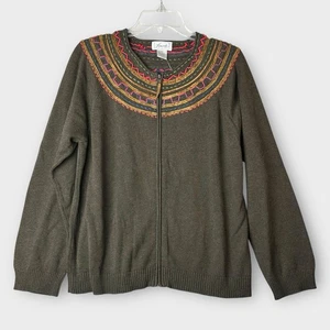 NWT Foxcroft Womens Zip Cardigan Sweater Size XL Colorful Embroidered Green Boho - Picture 1 of 9