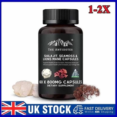 Shilajit Sea Moss and Lion's Mane - Adaptogen Blend 60 Caps Vegan - Organic UK