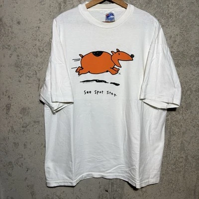 Винтажная футболка See Spot Stay Dog мультфильм щенок одинарный шов 90-е - Изображение 1 из 4