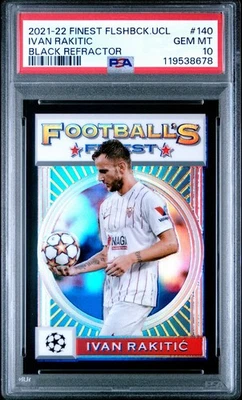 2021-22 TOPPS FINEST FLASHBACKS UEFA IVAN RAKITIC BLACK REFRACTOR 140 /25 PSA 10 - Image 1 of 2