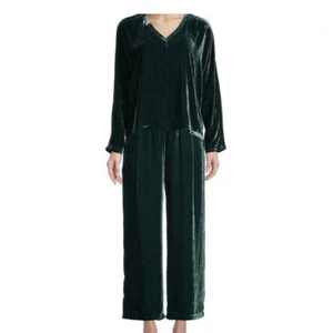 Conjunto Top Pantalones Eileen Fisher M/L Terciopelo Verde Lagenlook Viscosa Seda Mediano Grande - Imagen 1 de 5