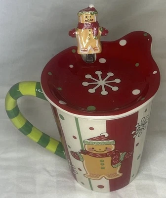 TempTations Gingerbread Christmas Mug Matching Spoon Coaster Whimsical Snowflake - Image 1 of 4