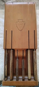 Vintage Ekco Flint Cutlery Arrowhead Knives Knife Stainless Vanadium Set W/Block - Picture 1 of 9