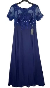 Miaoduo Navy Blue Formal Lace Chiffon Dress Size 16W Bling MOB NWT - Picture 1 of 12