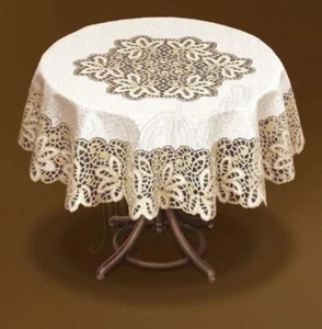Tablecloth round cream/dark gold lace NEW Ø 120cm (47") perfect gift polyester - Picture 1 of 2