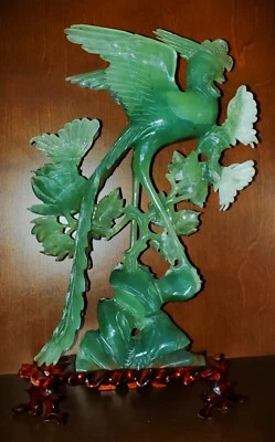 RARE Qing Dynasty Expertly Carved Imperial Green JADEITE JADE Phoenix Stand Box - Image 1 of 4
