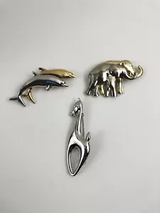 Lote de 3 broches de plata Liz Claiborne jirafa elefantes delfines de colección - Imagen 1 de 8