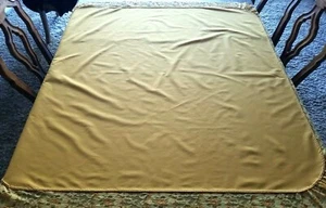 Vintage Hand Made Gold Table Cloth Square 50" x 50"  w/ 2.75" Lace Edging  - Picture 1 of 2