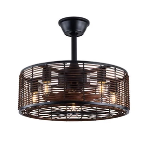 18.5" Rustic Caged Ceiling Fan Light Farmhouse Surface Mount Chandelier w/Remote - Picture 1 of 14