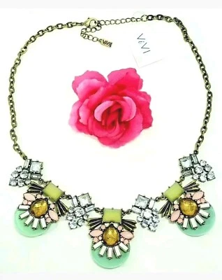 设计师 Cookie Lee Vivi 花卉水钻声明项链全新带标签 44 美元 — 第 1/4 张图片