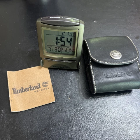Super Rare Timberland Travel Alarm Clock Leather Case Quartz  New Battery Cover