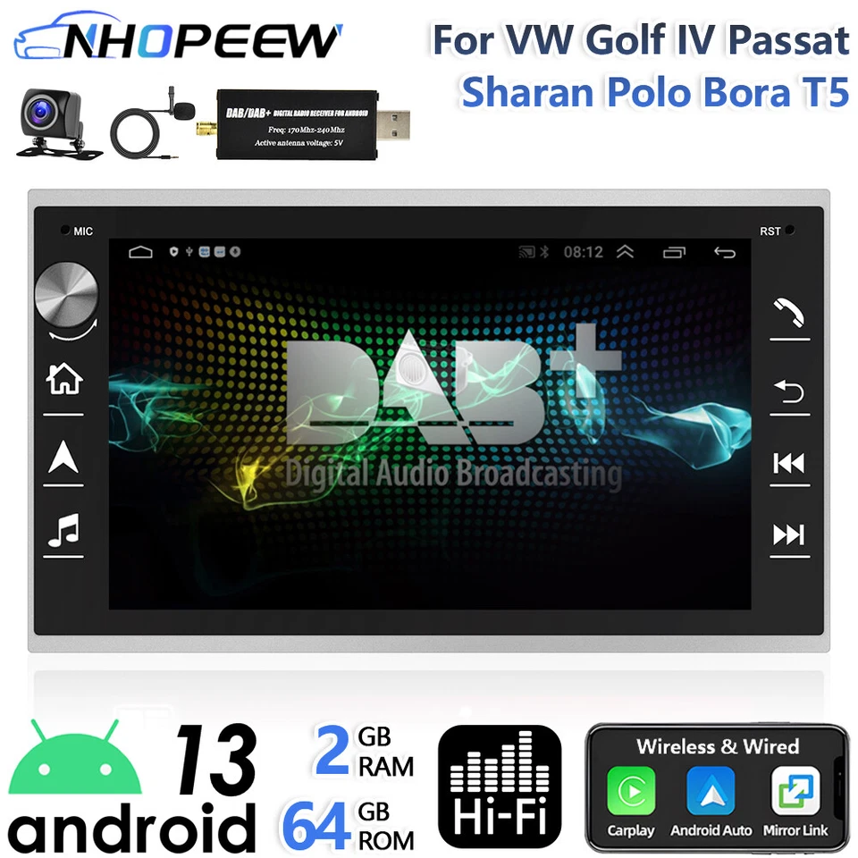 DAB+ Android Autoradio Carplay Für VW Polo 9N Golf 4 Passat B5 GPS Navi +Kamera - Bild 1 von 4