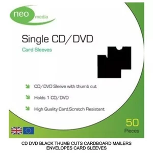 Neo Online 200 x Black CD DVD Blu-ray Sleeves with Thumb Cut - Storage Sleeves - Picture 1 of 2