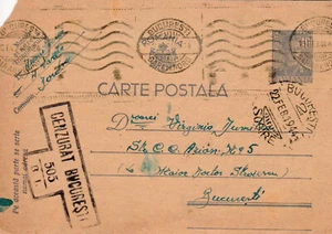 Romania, 1944, WWII Military Censored Stationery Postcard, Bucuresti postmark - Picture 1 of 2