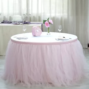 17 ft Blush Multi Layers TULLE TABLE SKIRT Wedding Party Catering Reception - Picture 1 of 8