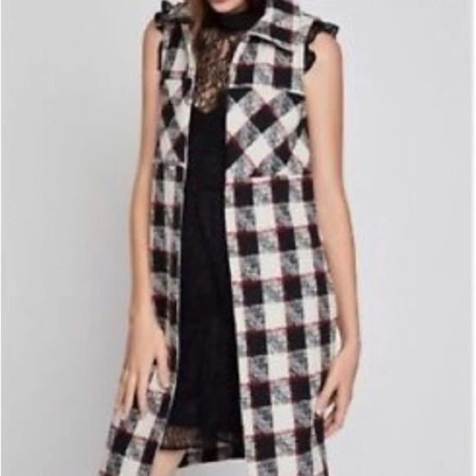 BCBGeneration Long Vest Plaid Pockets Size S - Image 1 of 4