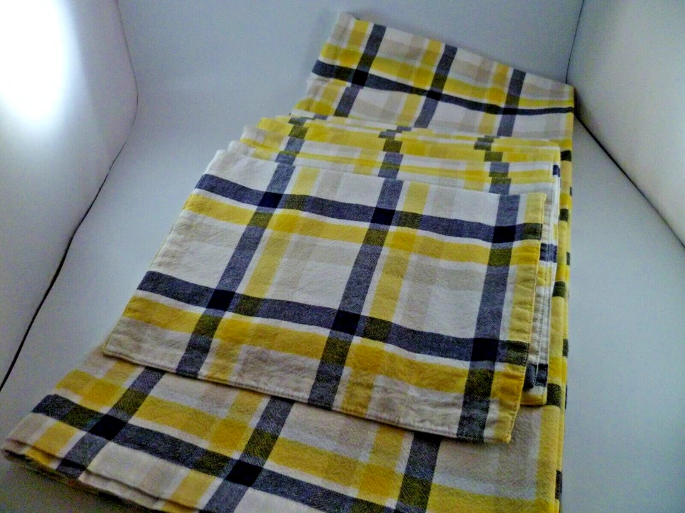 SET KATE SPADE NEW YORK Fabric Plaid Tablecloth & 8 Placemats Blue Yellow 55X108 - Image 1 of 4
