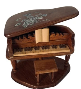 miniature artisan wood Grand piano With Inlaid Mother Of Pearl 6” Dollhouse - Picture 1 of 9
