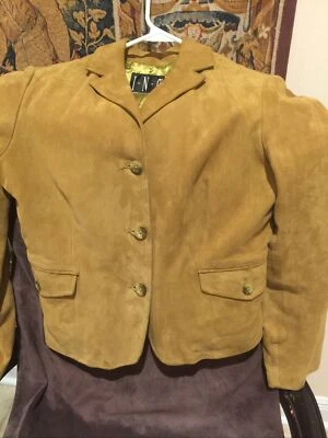 INC International Concepts Genuine Suede Camel Jacket Long Sleeves SZ L Pristine - Image 1 of 4