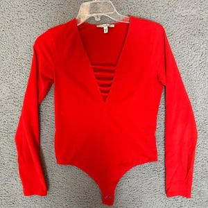 Express One Eleven Womens Shirt Top Bodysuit Red Size M Medium Stretch - Picture 1 of 3