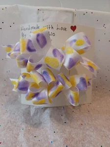 Two Handcrafted Hair Bows For Girls Purple/Yellow - Picture 1 of 5