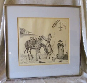 Semi Minimalist Etching of Donkey At the Well - Bild 1 von 7