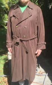 MENS BURBERRY RAIN TRENCH COAT LONG XL 44-46 BROWN ZIP-OUT LINING - Picture 1 of 9