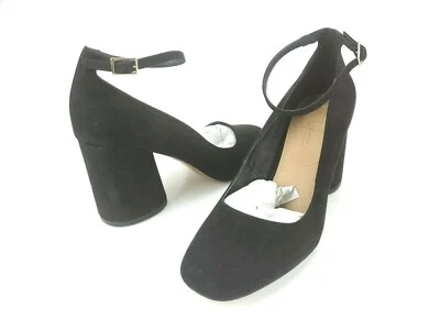 Asos Womens Faux Suede Block Heel Pumps US 8 UK 6 Black Ankle Strap  - Image 1 of 4