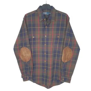 RALPH LAUREN Khaki Check Shirt Flannel Overshirt Long Sleeve Casual Mens M - Picture 1 of 8