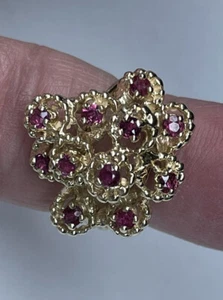 Vintage 14k Gelbgold Ring, 0,80 Tcw rot, rosa Spinell, blühender Baum, Größe 5 - Bild 1 von 12