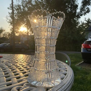 Bohemian Czech 24% Lead Crystal Flower Vase Hand Cut Queens Lace 9 3/4” Tall - Picture 1 of 11