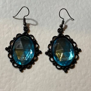 PENDIENTES NEGROS ESTILO VICTORIANO TURQUESA ACR PIEDRAS gótico - Imagen 1 de 8