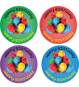 KINDER HAPPY BIRTHDAY RUNDE PARTY AUFKLEBER FÜR SÜSSE ZAPFEN ESSEN BOXEN GOODY BAGS - Bild 1 von 1